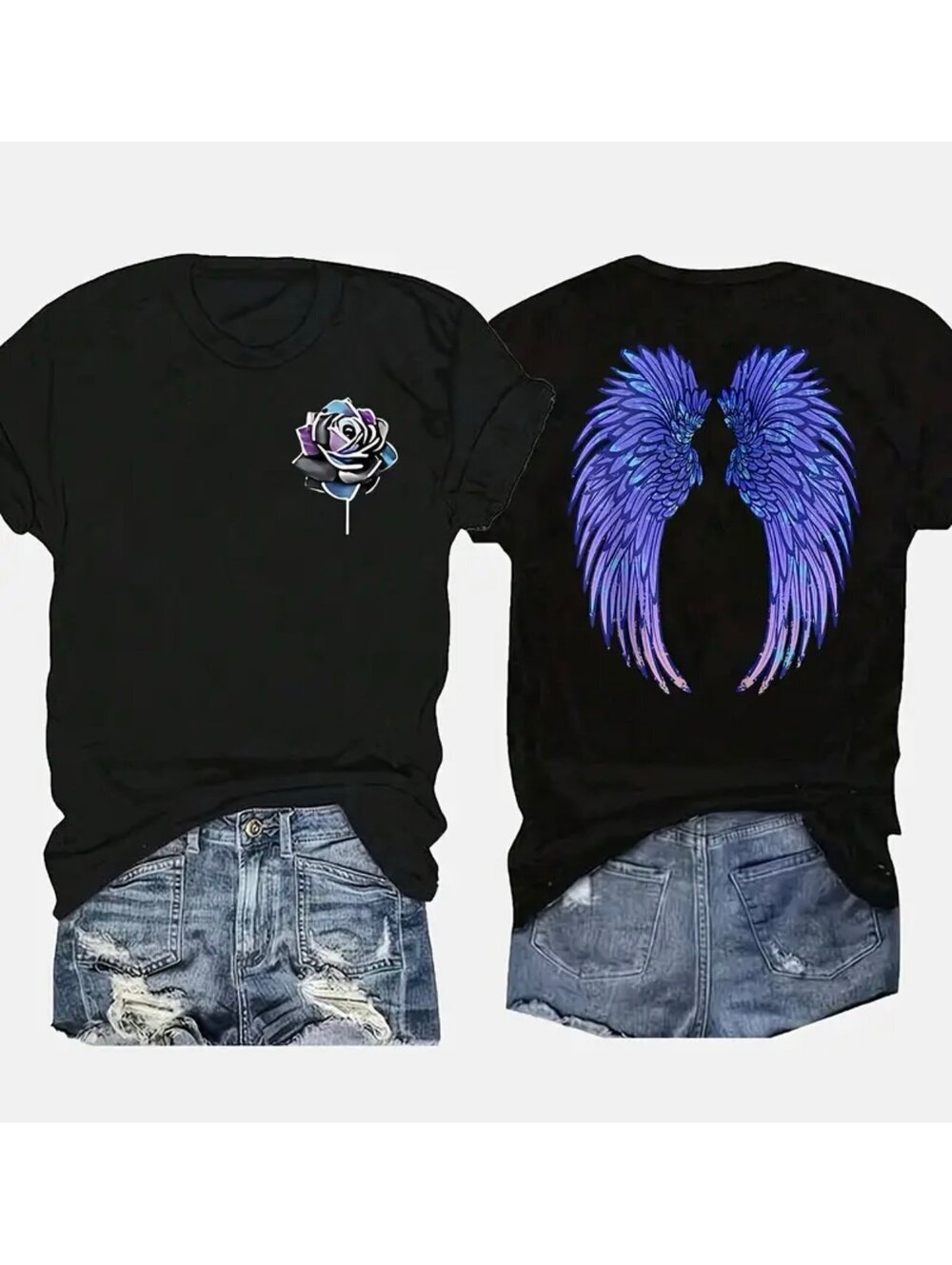New - Unique - Angel Wings Design Short Sleeve Graphic Print T-Shirt - Size L